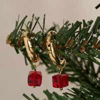 Christmas Earrings Gem Hoop Holiday Gold