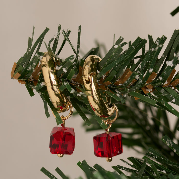 Christmas Earrings Gem Hoop Holiday Gold