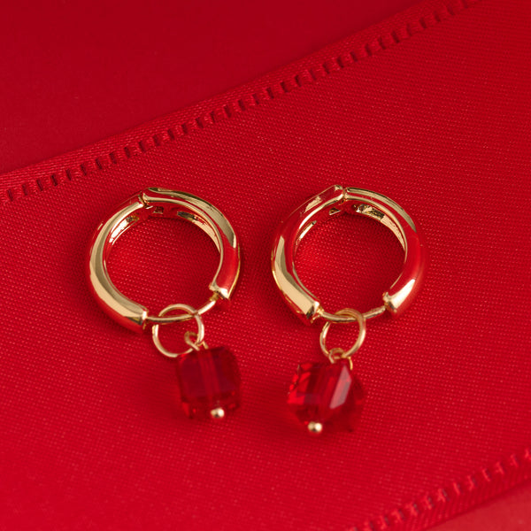 Christmas Earrings Gem Hoop Holiday Gold