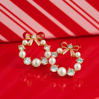 Christmas Wreath Earrings Faux Pearl Holiday Post