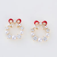 Christmas Wreath Earrings Faux Pearl Holiday Post