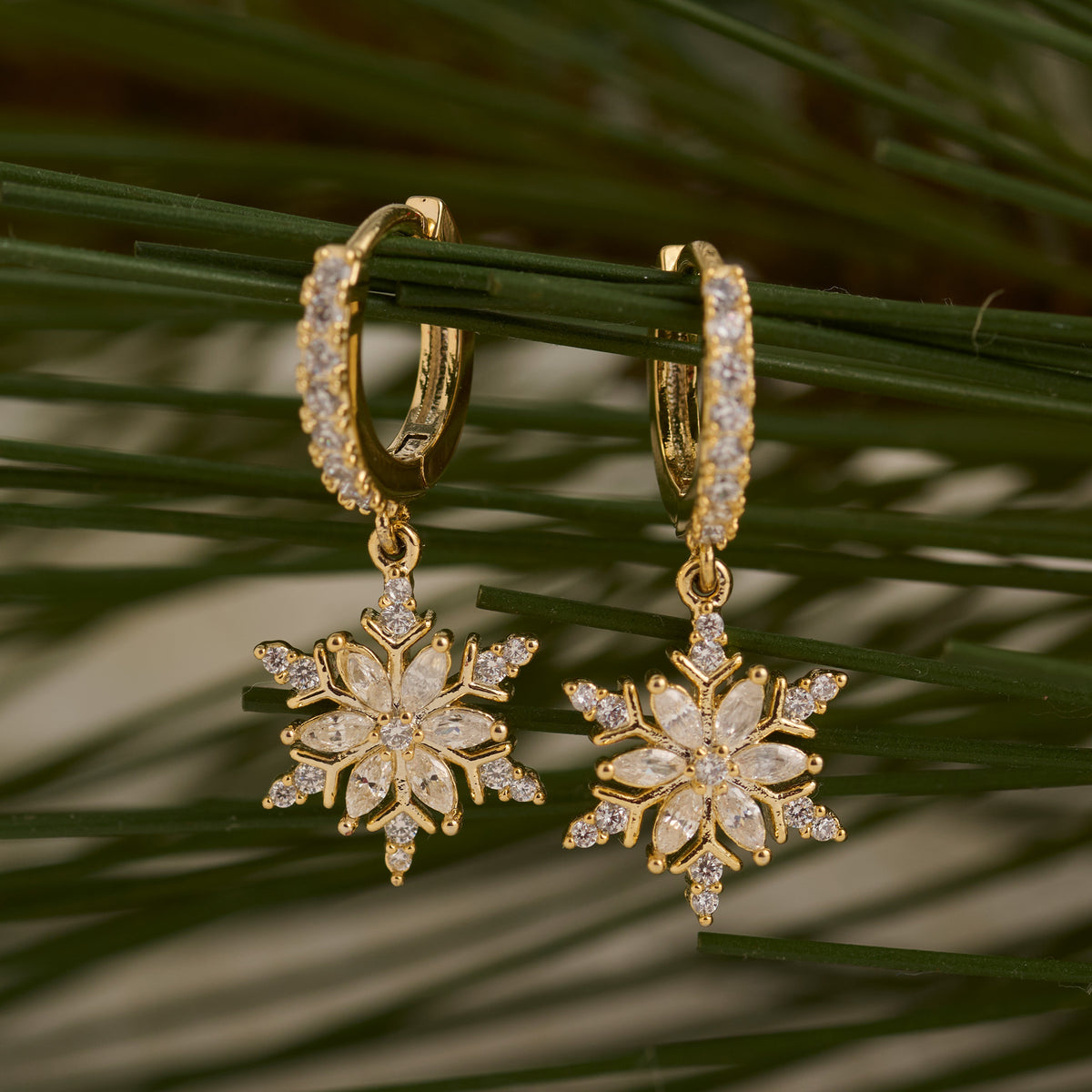 Christmas Snowflake Huggie Hoop Earrings Holiday Clicker