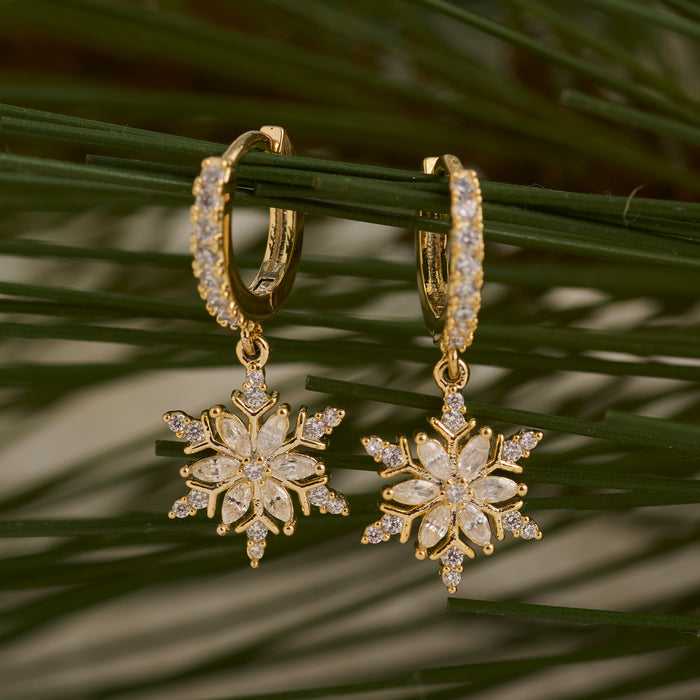 Christmas Snowflake Huggie Hoop Earrings Holiday Clicker