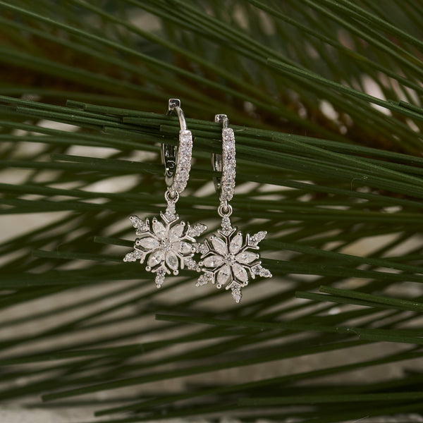 Christmas Snowflake Huggie Hoop Earrings Holiday Clicker