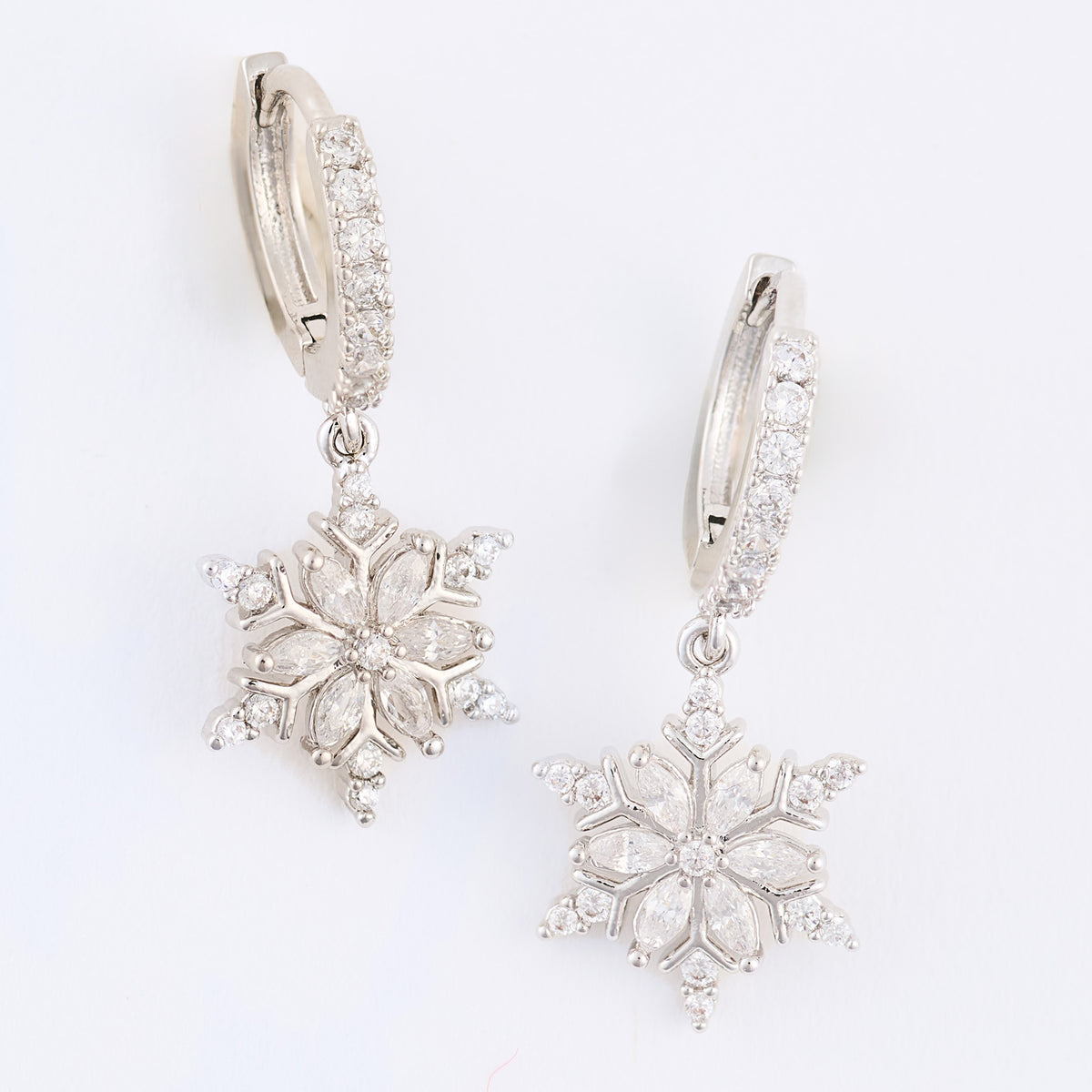Christmas Snowflake Huggie Hoop Earrings Holiday Clicker