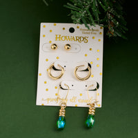 Christmas Light Earring Trio Holiday Gold Stud Hoop Set