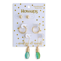Christmas Light Earring Trio Holiday Gold Stud Hoop Set