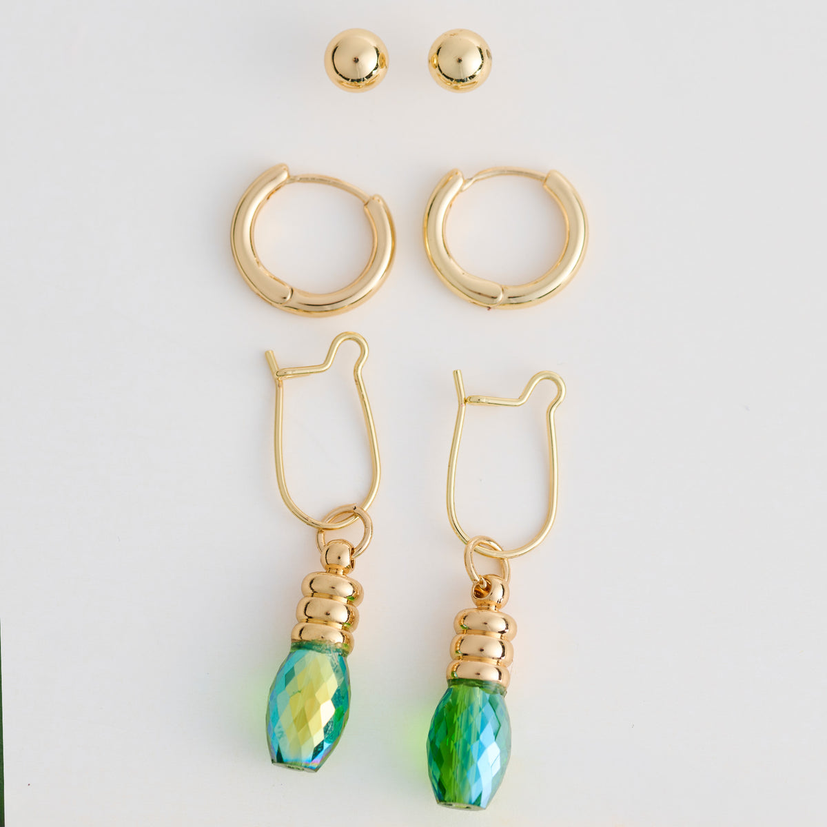Christmas Light Earring Trio Holiday Gold Stud Hoop Set
