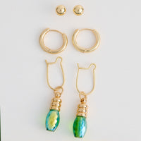 Christmas Light Earring Trio Holiday Gold Stud Hoop Set