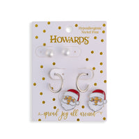 Christmas Santa Earring Trio Pearl Silver Hoop Set