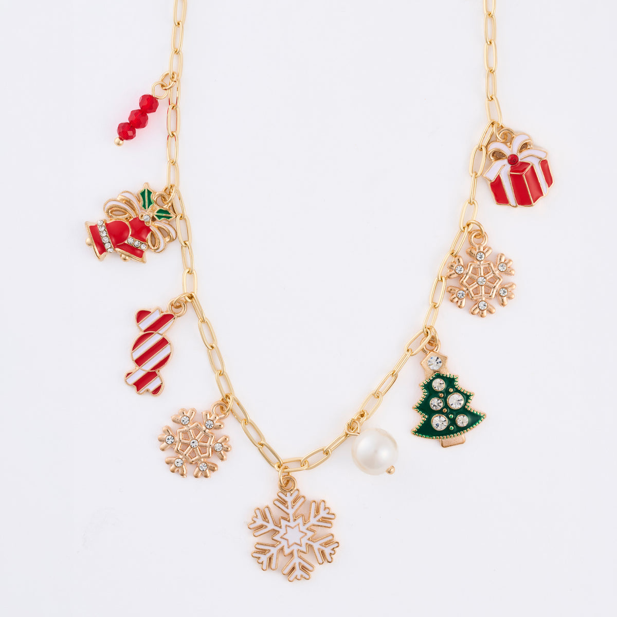 Christmas Necklace 18" Multi Charm Holiday Statement Chain