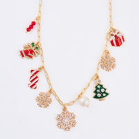 Christmas Necklace 18" Multi Charm Holiday Statement Chain