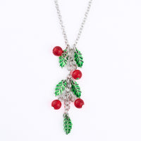 Christmas Necklace 20" Poinsettia Pendant Silver Holiday Charm
