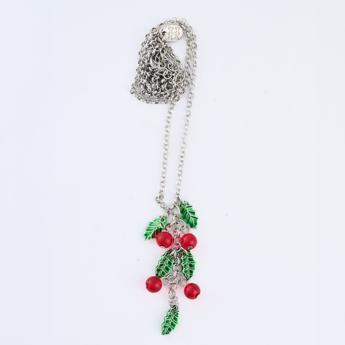Christmas Necklace 20" Poinsettia Pendant Silver Holiday Charm