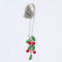 Christmas Necklace 20" Poinsettia Pendant Silver Holiday Charm