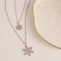Christmas Necklace 18" Double Row Snowflake Layered Pendant