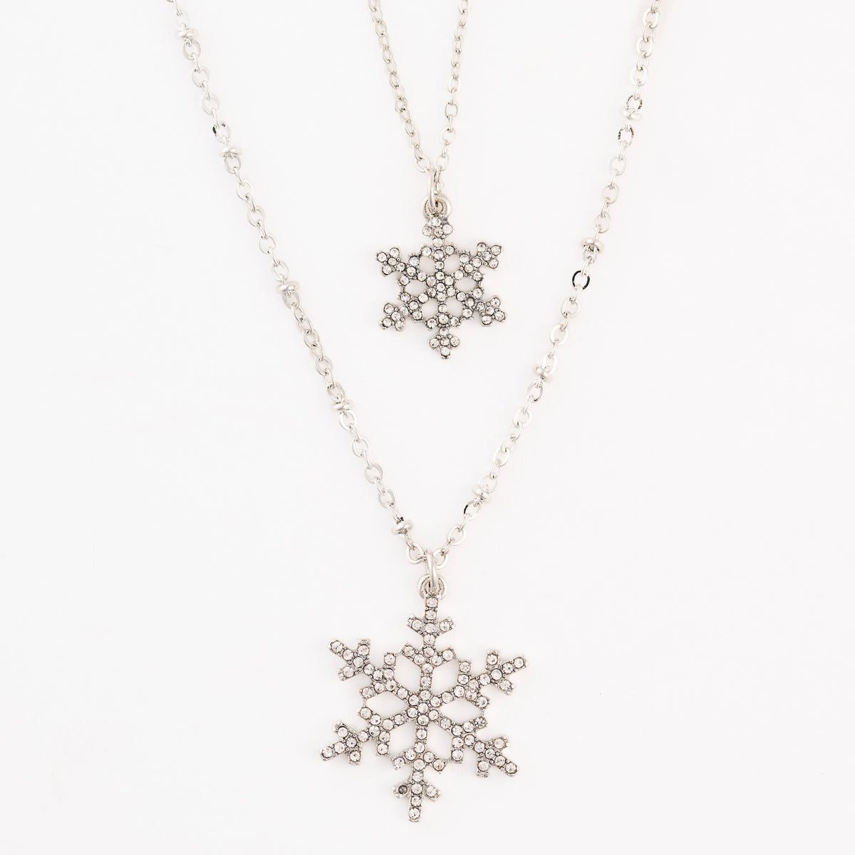 Christmas Necklace 18" Double Row Snowflake Layered Pendant