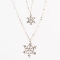 Christmas Necklace 18" Double Row Snowflake Layered Pendant
