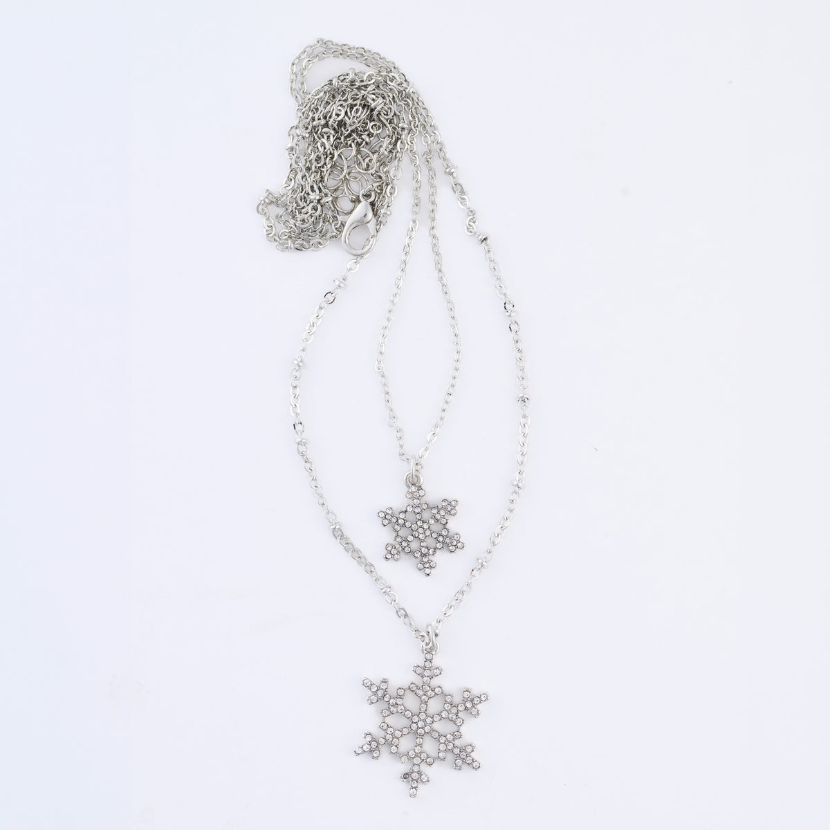 Christmas Necklace 18" Double Row Snowflake Layered Pendant