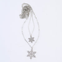 Christmas Necklace 18" Double Row Snowflake Layered Pendant