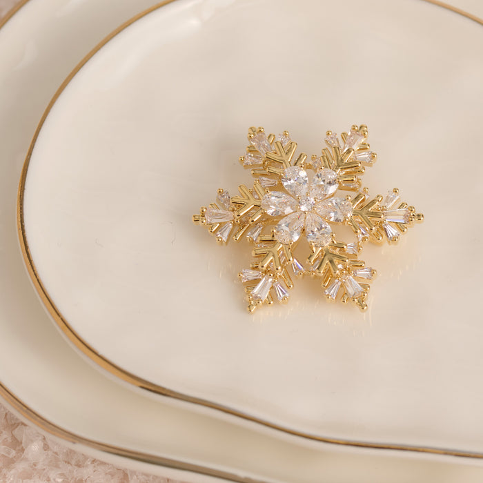 Christmas Snowflake Brooch Spinning Cubic Zirconia Pin