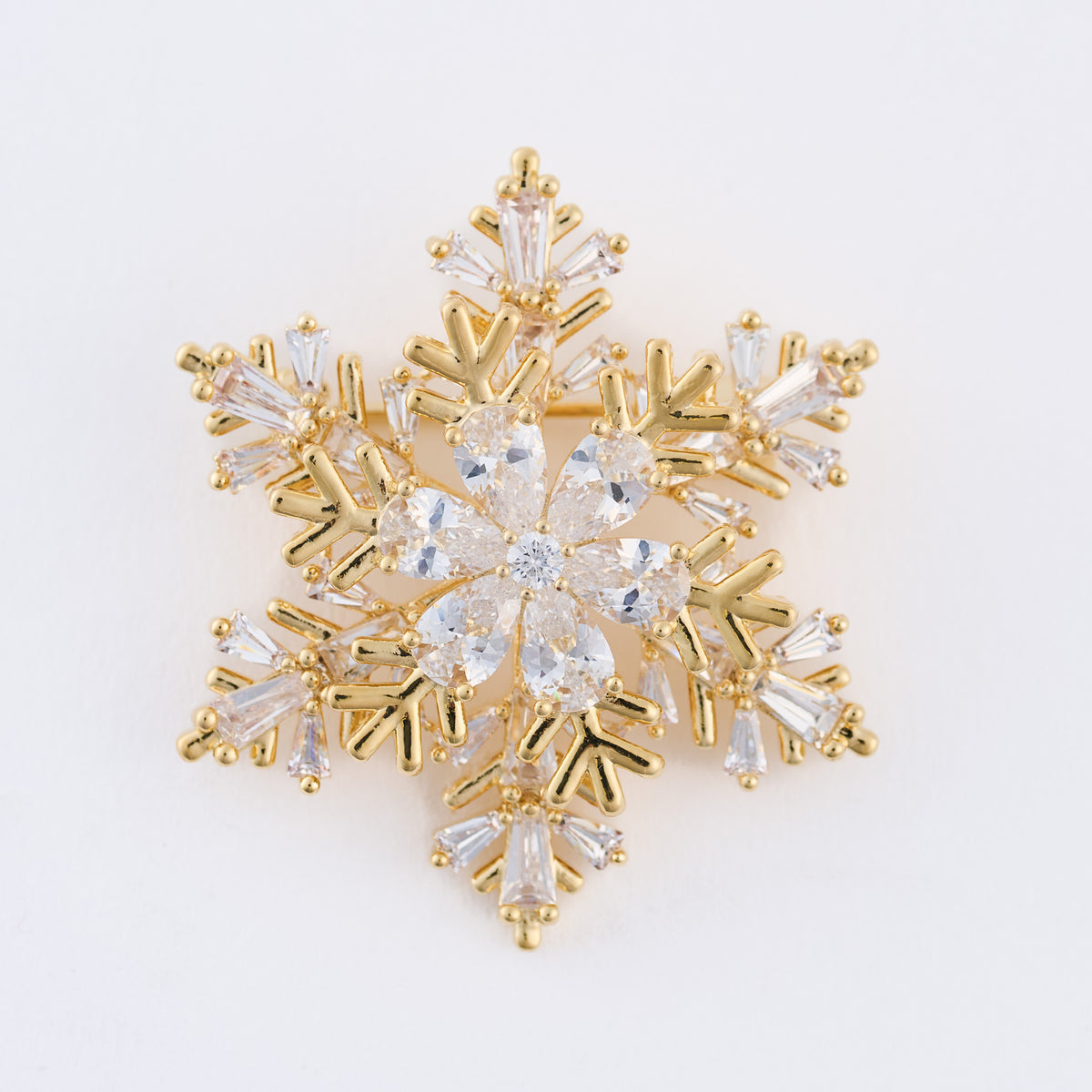 Christmas Snowflake Brooch Spinning Cubic Zirconia Pin