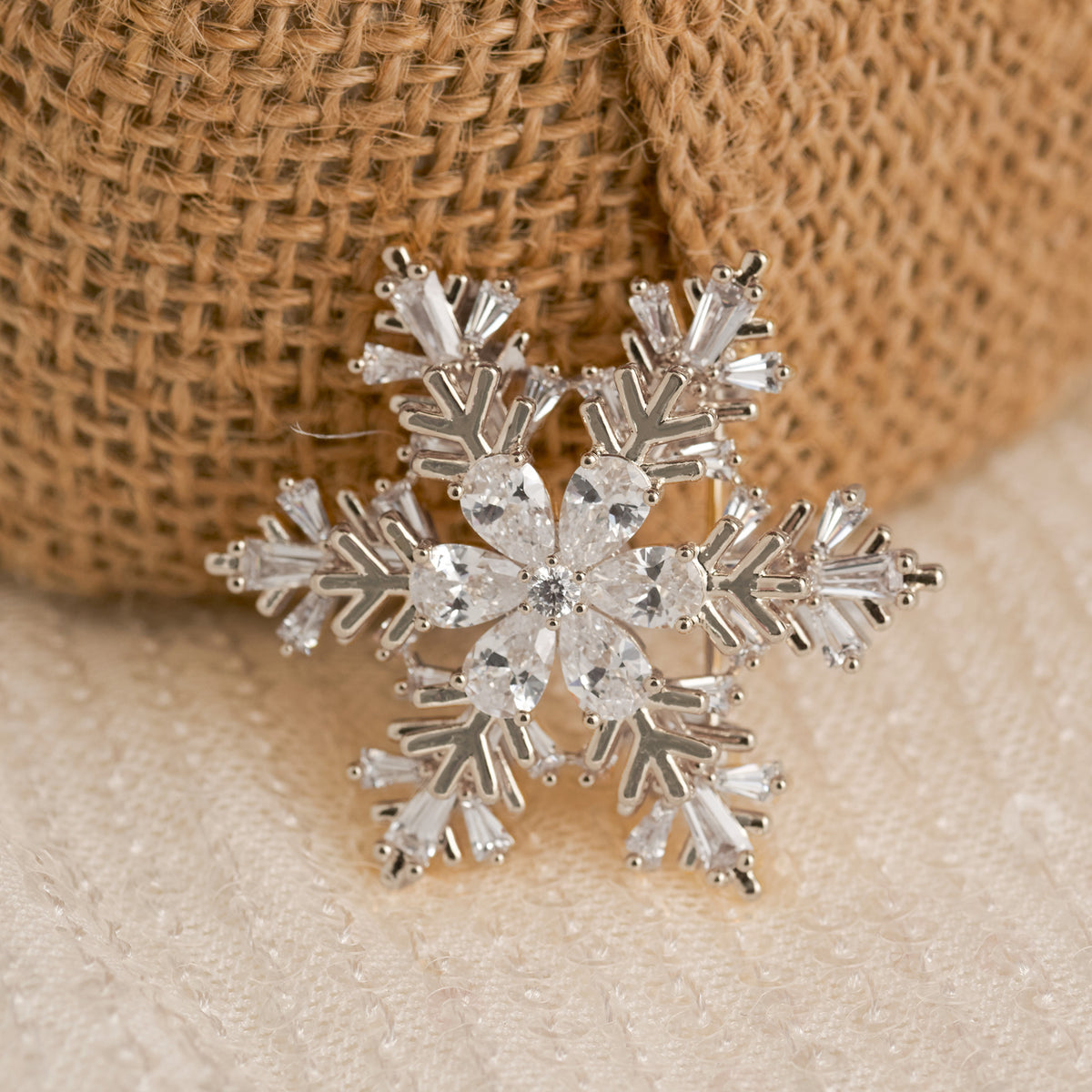 Christmas Snowflake Brooch Spinning Cubic Zirconia Pin