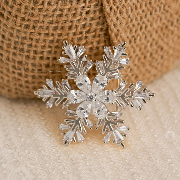 Christmas Snowflake Brooch Spinning Cubic Zirconia Pin