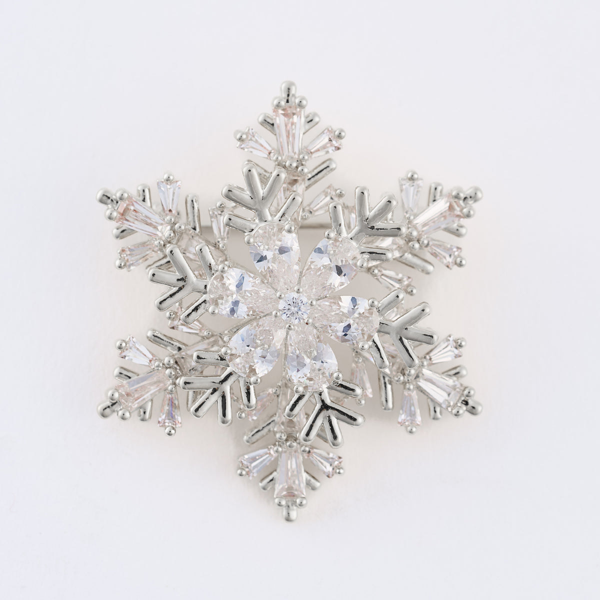 Christmas Snowflake Brooch Spinning Cubic Zirconia Pin