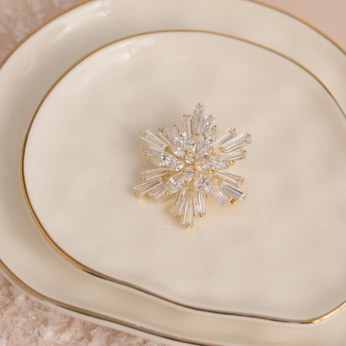 Christmas Brooch Baguette Snowflake Spinning CZ Pin