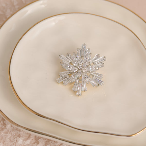 Christmas Brooch Baguette Snowflake Spinning CZ Pin