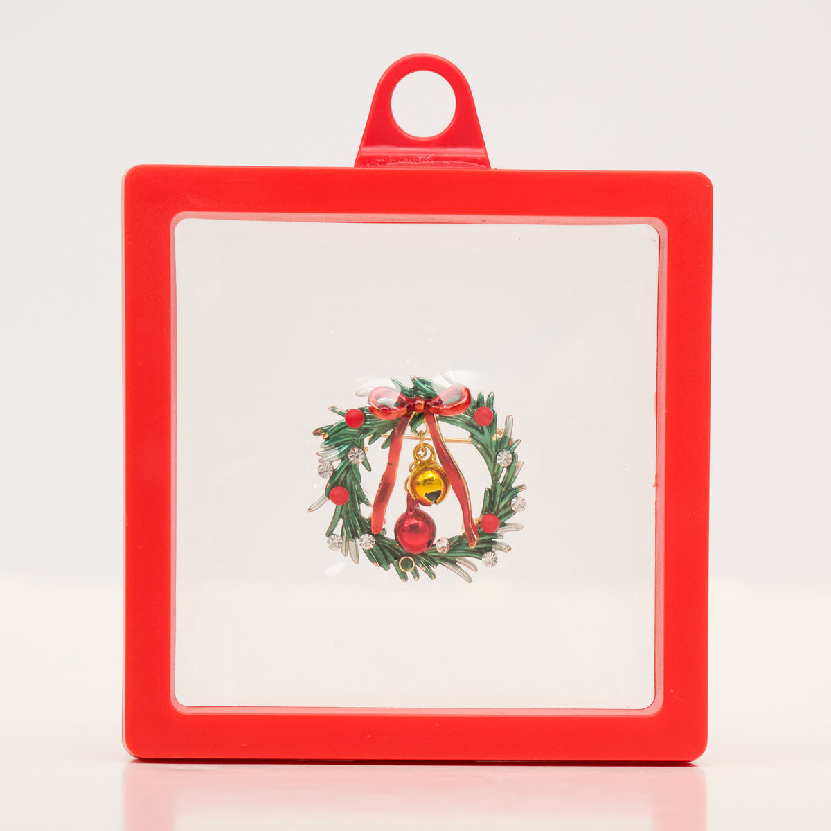 Christmas Wreath Brooch Holiday Bow Bell Pin