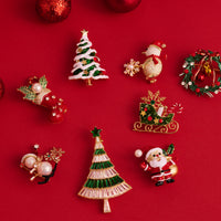Christmas Wreath Brooch Holiday Bow Bell Pin