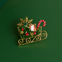 Christmas Sleigh Brooch Holiday Candy Cane Pin