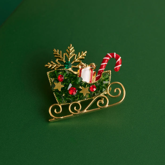 Christmas Sleigh Brooch Holiday Candy Cane Pin
