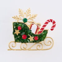 Christmas Sleigh Brooch Holiday Candy Cane Pin