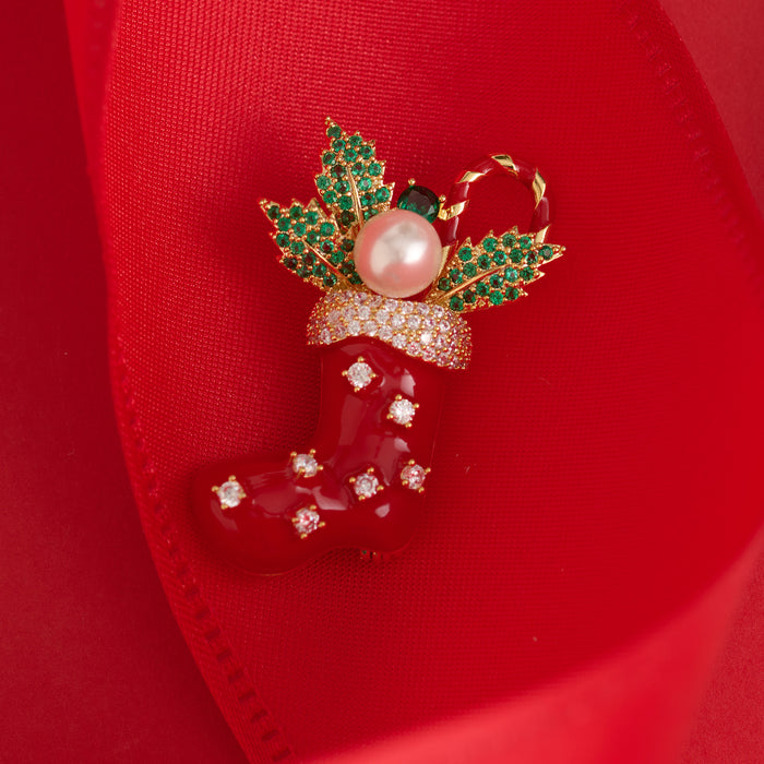 Christmas Stocking Brooch Holiday Ornament Giftable Pin
