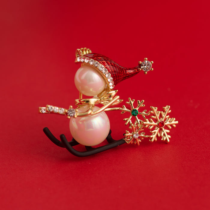 Christmas Snowman Brooch Skiing Holiday Giftable Pin