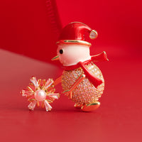 Christmas Snowman Brooch Spinning Snowflake CZ Pin