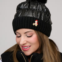 Christmas Snowman Brooch Spinning Snowflake CZ Pin