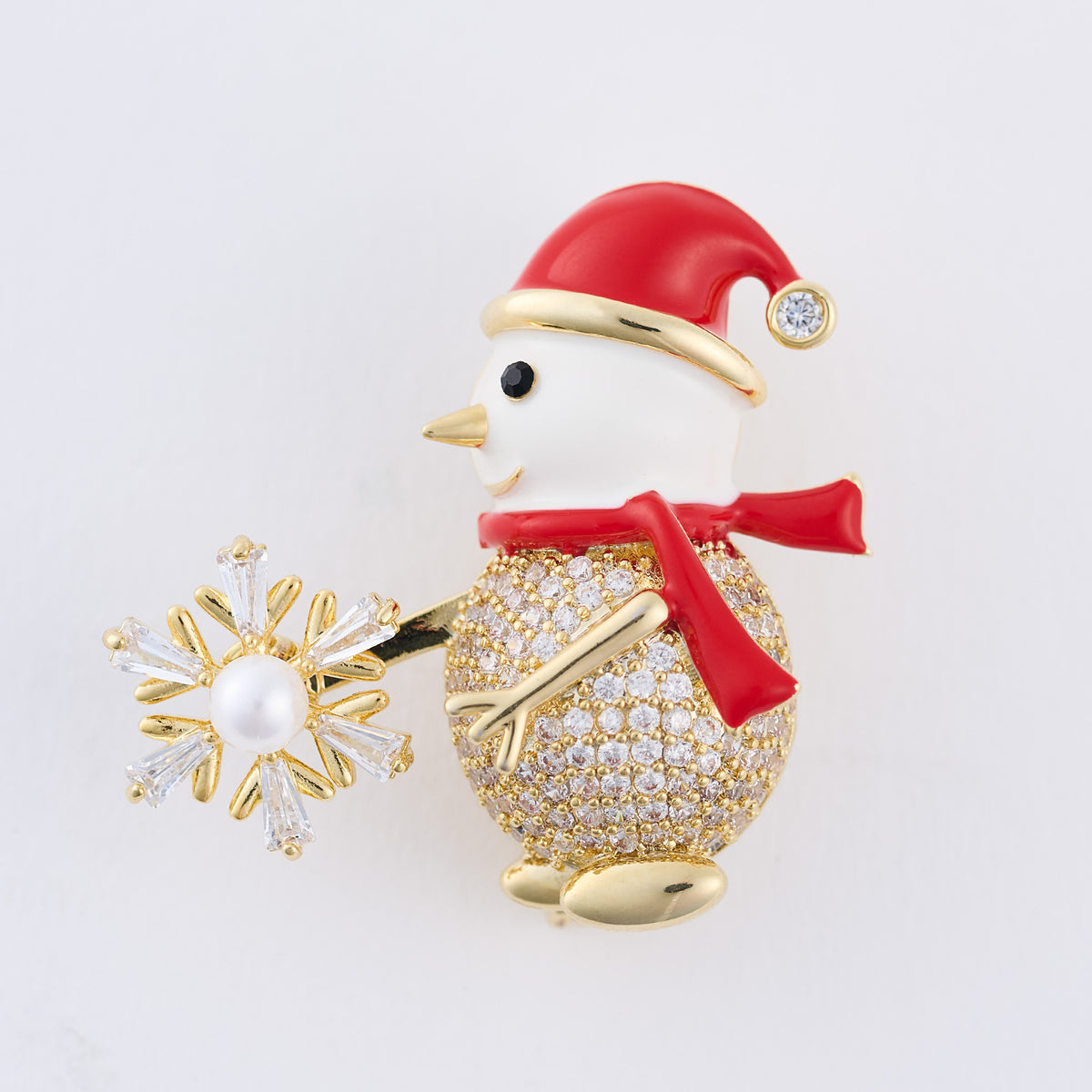 Christmas Snowman Brooch Spinning Snowflake CZ Pin