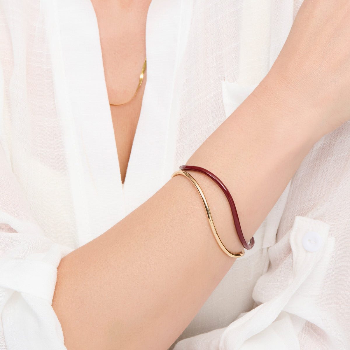 Cuff Bracelet Kaelin Two Tone Enamel Contour Design