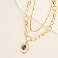 Pendant Necklace 17" Teardrop Double Row Chunky Elara