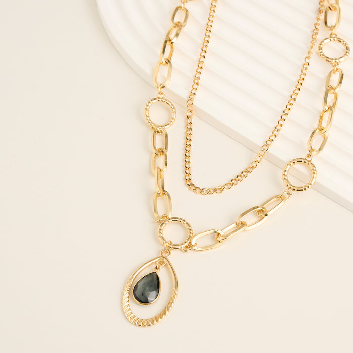 Pendant Necklace 17" Teardrop Double Row Chunky Elara