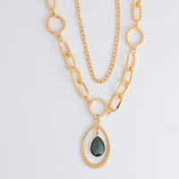 Pendant Necklace 17" Teardrop Double Row Chunky Elara