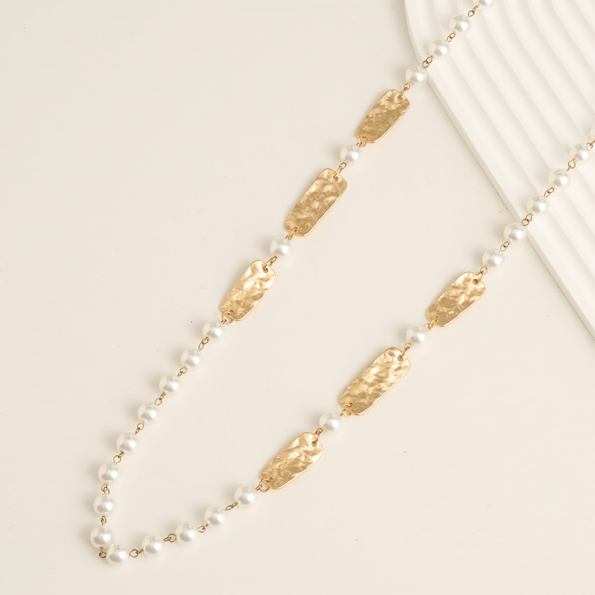 Pearl Necklace 38" Hammered Metal Long Alessandra Necklace