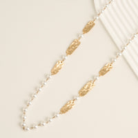 Pearl Necklace 38" Hammered Metal Long Alessandra Necklace