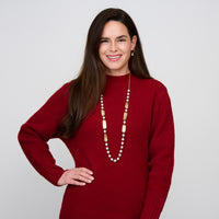 Pearl Necklace 38" Hammered Metal Long Alessandra Necklace