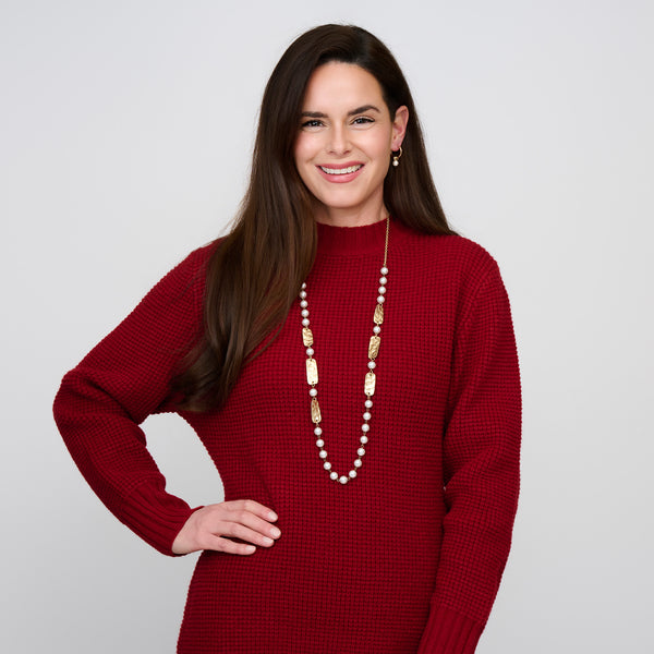 Pearl Necklace 38" Hammered Metal Long Alessandra Necklace
