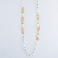 Pearl Necklace 38" Hammered Metal Long Alessandra Necklace